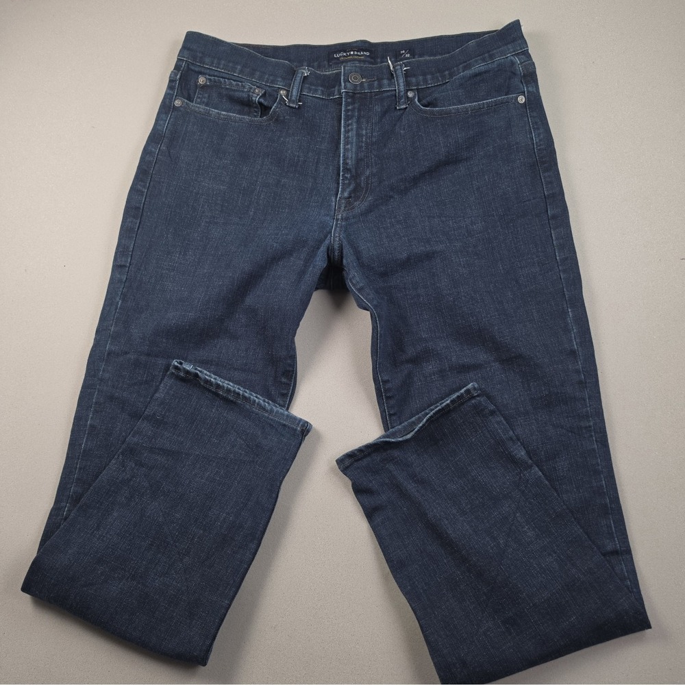 Lucky Brand 121 Heritage Slim Straight Jeans Mens 36x32 Dark Wash Stretch Denim